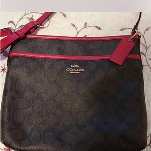 Coach Dark Brown and Pink Crossbody Bag